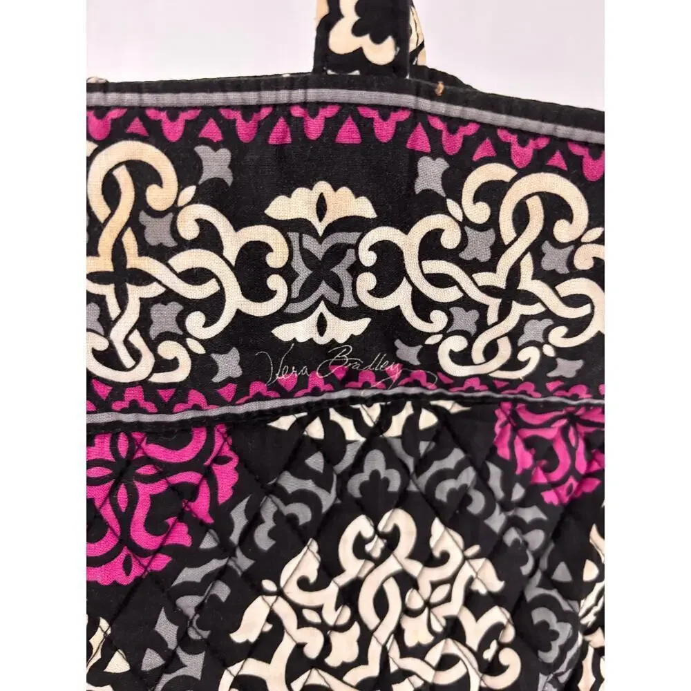 Vera Bradley Canterberry Magenta 2013‎ Tote Quilted Bag Black White READ